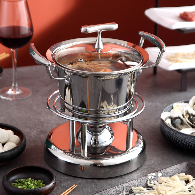 欧式小火锅复合钢单人一人一锅燃气小火锅户外充气小火锅酒店适用