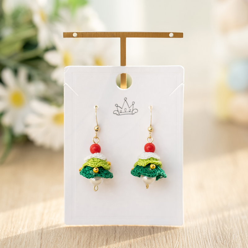 胖森李阿呆微钩10#蕾丝线圣诞树耳饰编织材料包【材料包·微钩】精品