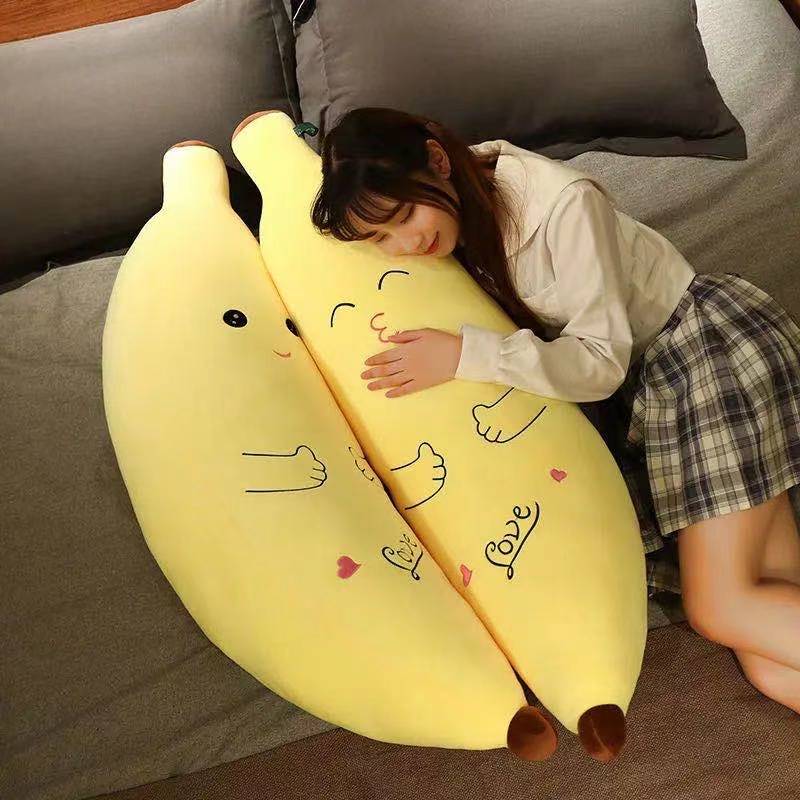 可爱香蕉抱枕公仔布娃娃睡觉夹腿超软床上睡觉可拆洗毛绒黄色优质
