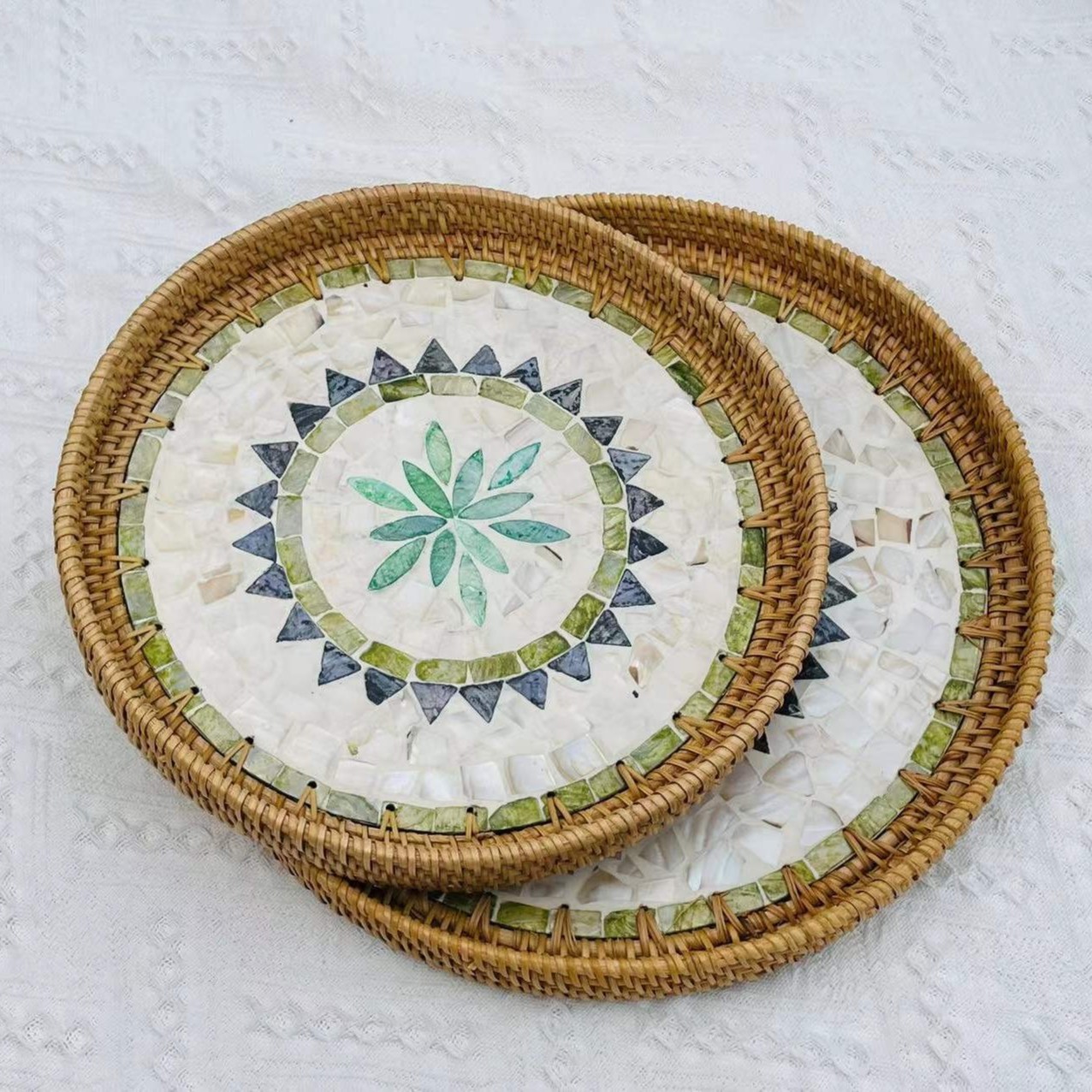 B013轻奢风黑绿水果食物收纳贝壳盘大号35*3小号30*3创意香薰托盘