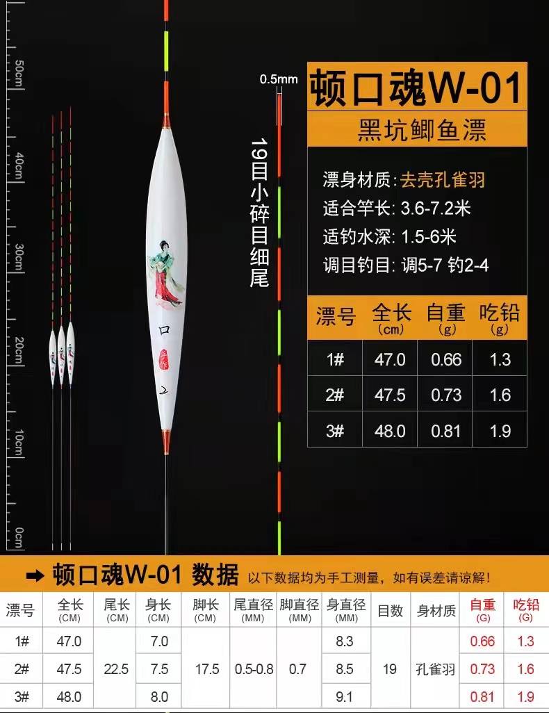 顿口魂手工羽毛队员漂直径一套三只黑坑鲫鱼漂高灵敏套装抗风湖漂
