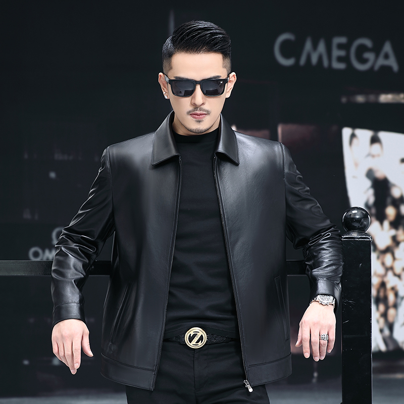 整皮绵羊皮海宁真皮皮衣男士高端羽绒服内胆鹅绒中年商务短款外套