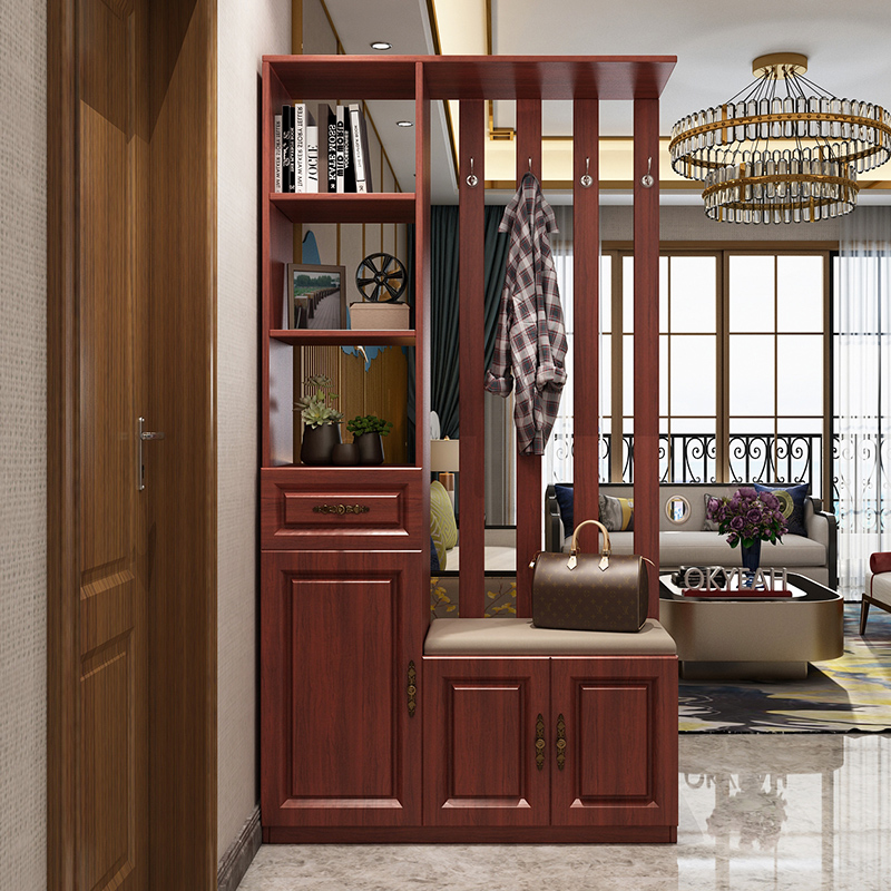 新中式玄关柜客厅隔断柜进门入户鞋柜一体带隔断创意屏风柜衣帽架