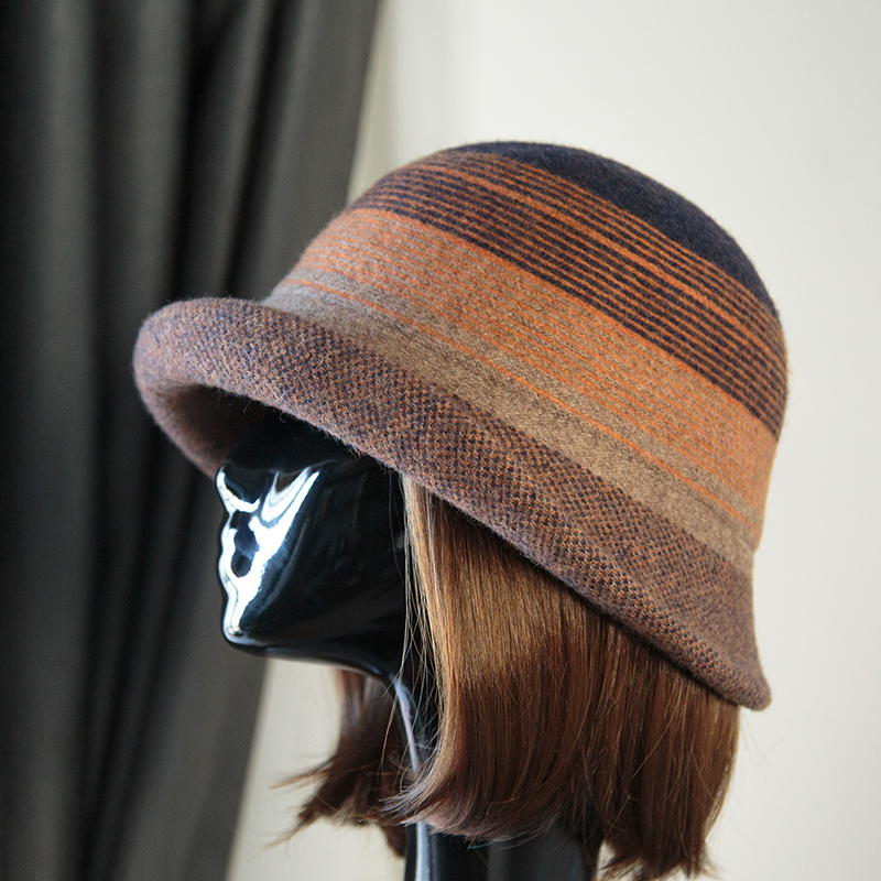 2681渔夫帽女士秋冬季时尚百搭帽子冬季洋气冬款气质韩版条纹盆帽