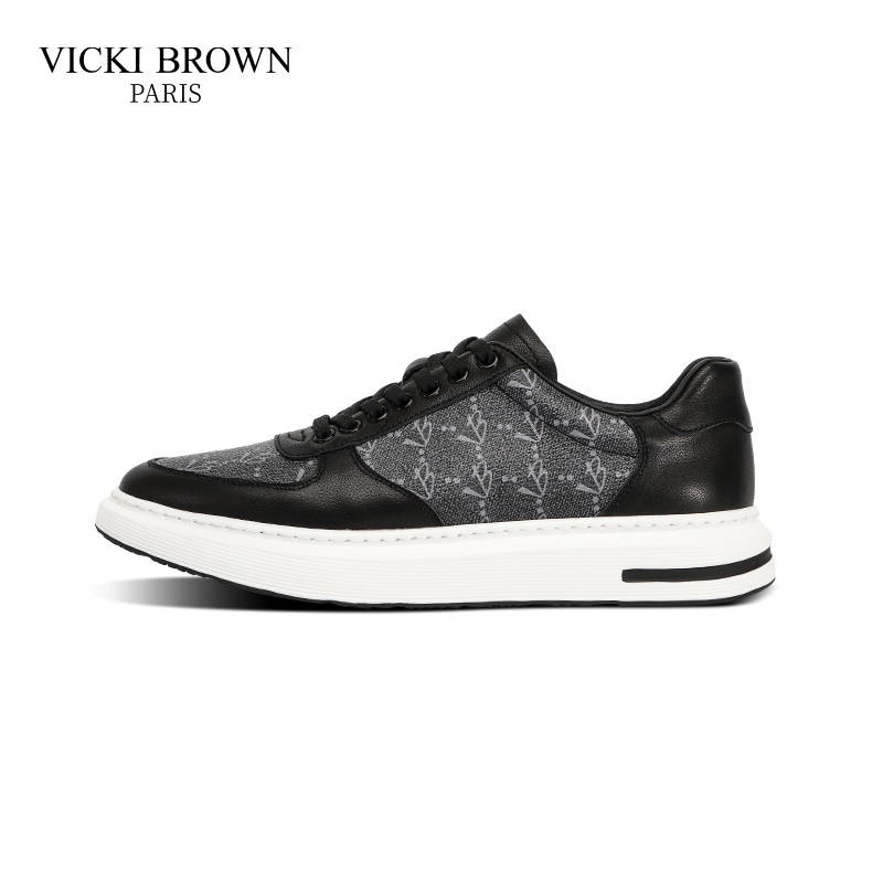 VICKI BROWN轻奢品牌百搭舒适透气休闲鞋男士时尚厚底黑色经典