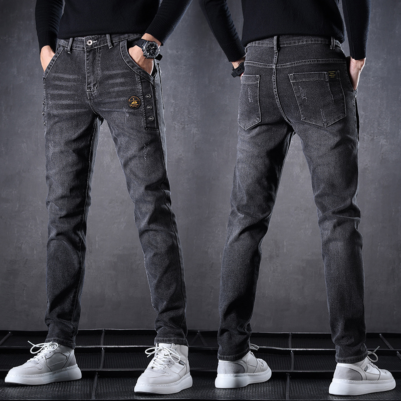 2024春秋季新款男士牛仔裤修身休闲时尚百搭韩版帅气青年小脚裤