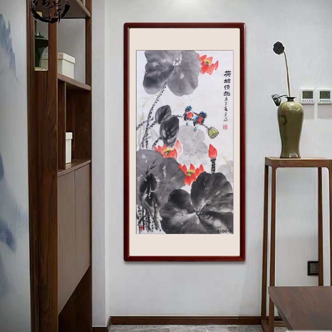 纯手绘荷花字画书房挂画卧室装饰家居挂画