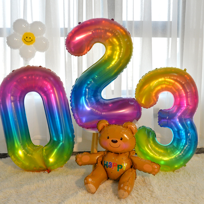 卡通ins彩虹果冻色铝膜气球周岁生日40寸数字超大纪念日拍照道具