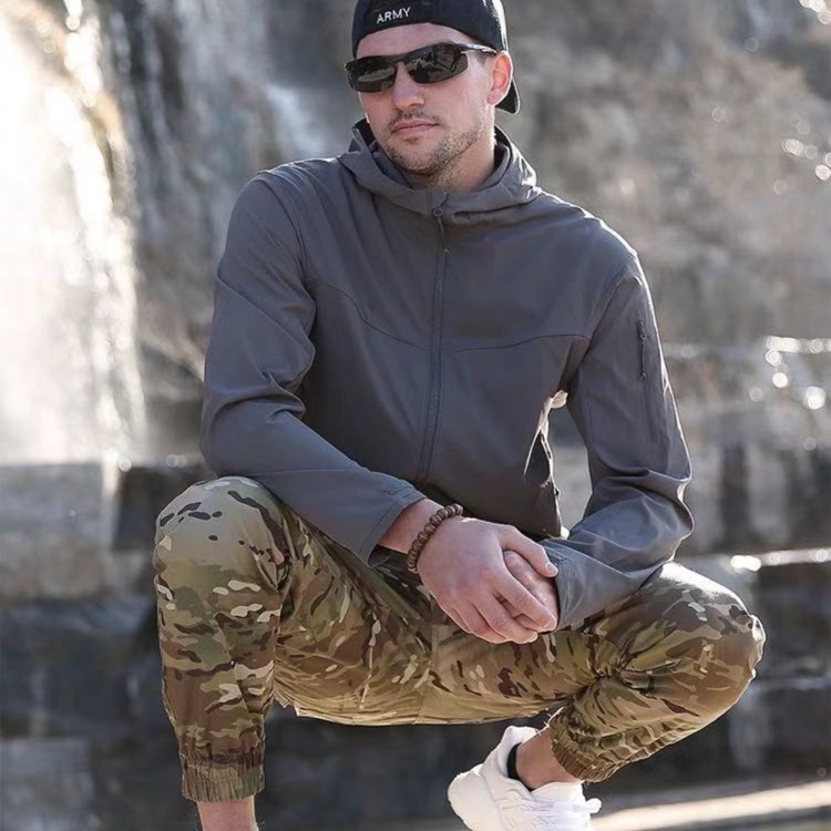 【砺兵户外】利刃连帽长袖皮肤衣户外运动弹力防泼水长袖防晒衣