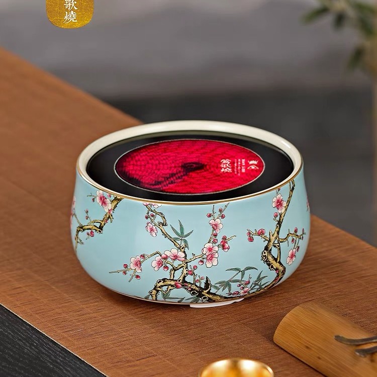 莺歌烧-粉彩梅竹电陶炉煮茶家用茶炉静音小型迷你粉彩系列