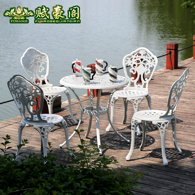 户外桌椅庭院铸铝露台阳台花园休闲白色铁艺室外桌椅三五件套组合