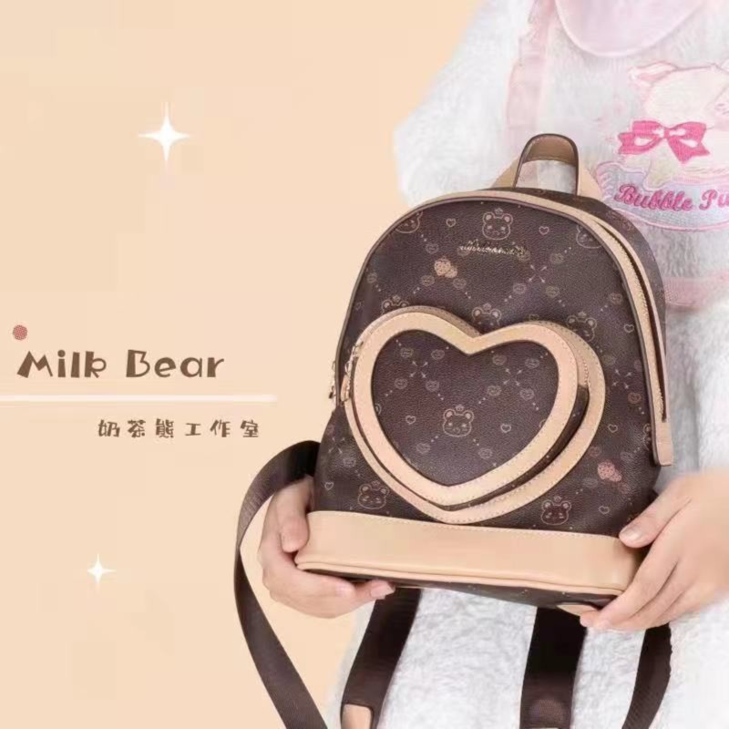 奶茶熊*定制熊仔印花系列 少女可爱双肩包女小众设计新款时尚背包
