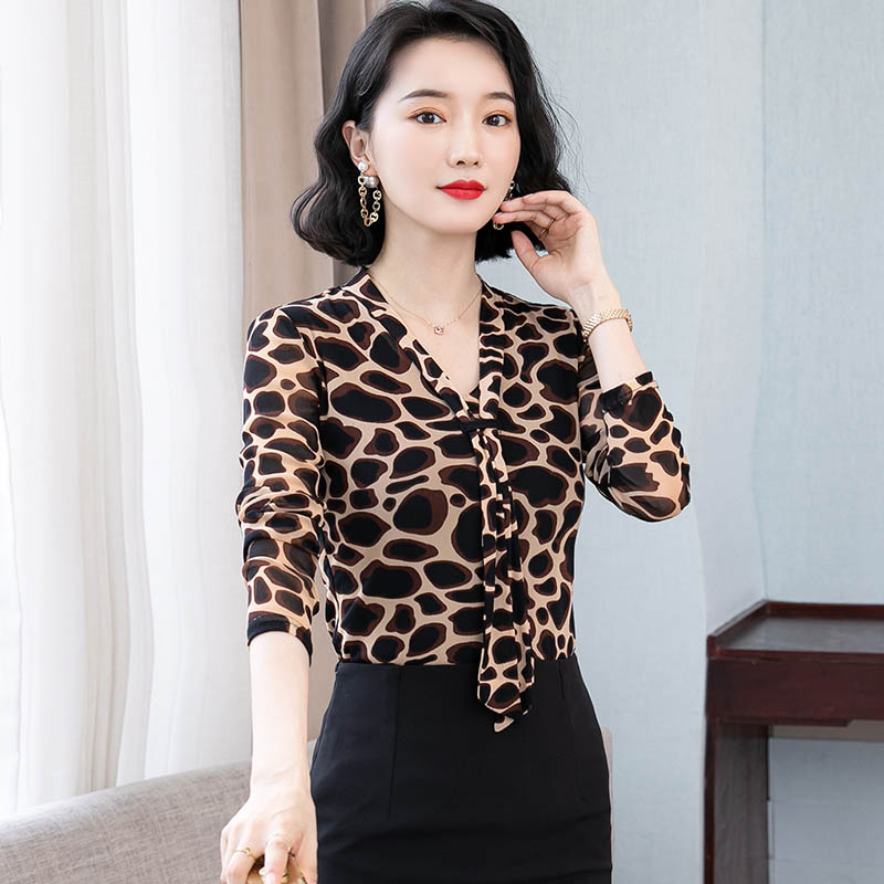 春装网纱上衣女长袖2025秋装新款显瘦v领网纱打底衫气质碎花小衫
