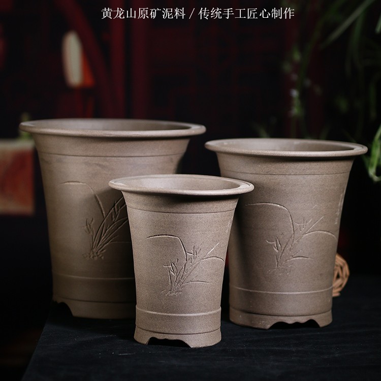 神力宜兴大号花盆吊兰建兰四季兰陶瓷透气兰花盆出汗泥花盆简约