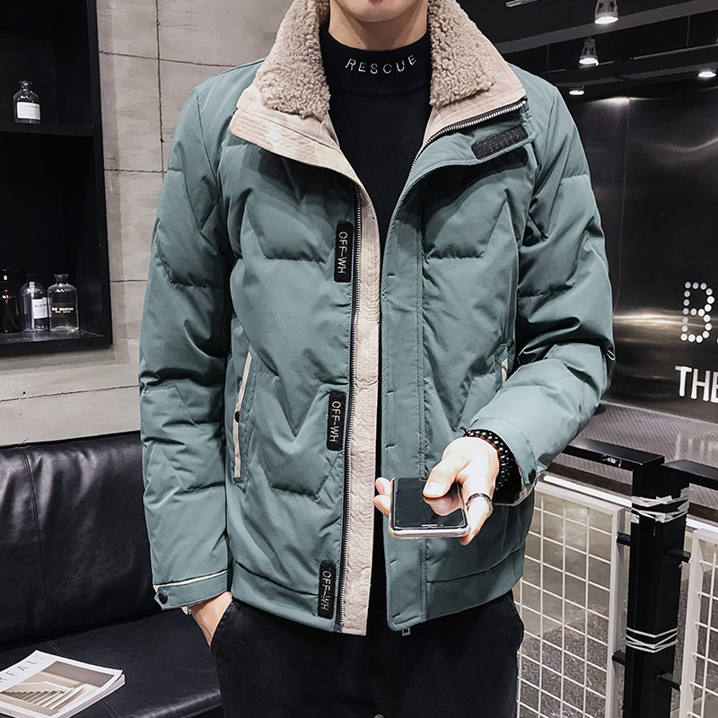 男士羽绒服短款2021年新款韩版潮流保暖衣服羊羔毛领轻薄冬季外套
