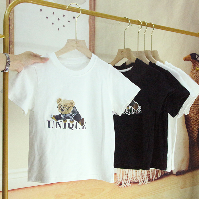 儿童T恤夏季上衣白色韩版纯棉打底百搭男童女童短袖动漫圆领