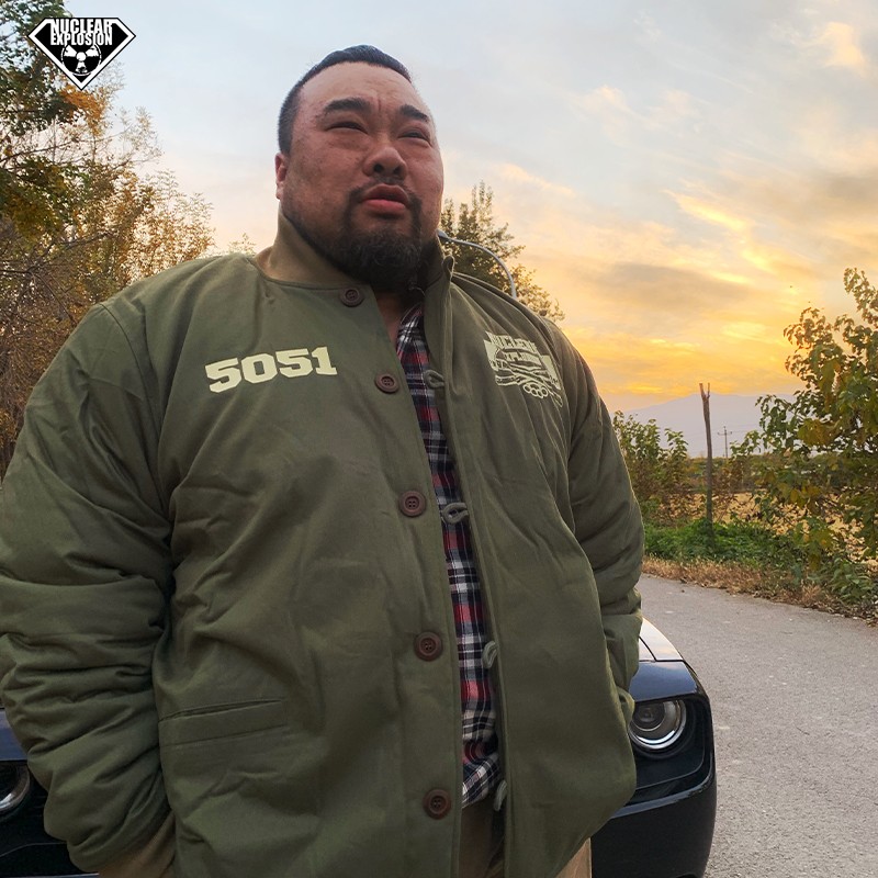 核爆炸5051新款立领短款超大码加厚保暖复古军绿粗布棉衣棉服棉袄