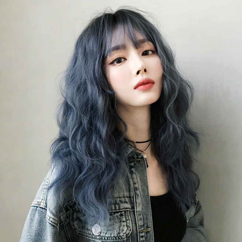 七街皇后层次感蓝色羊毛卷蓬松轻薄修饰日系风假发全头套中长卷发