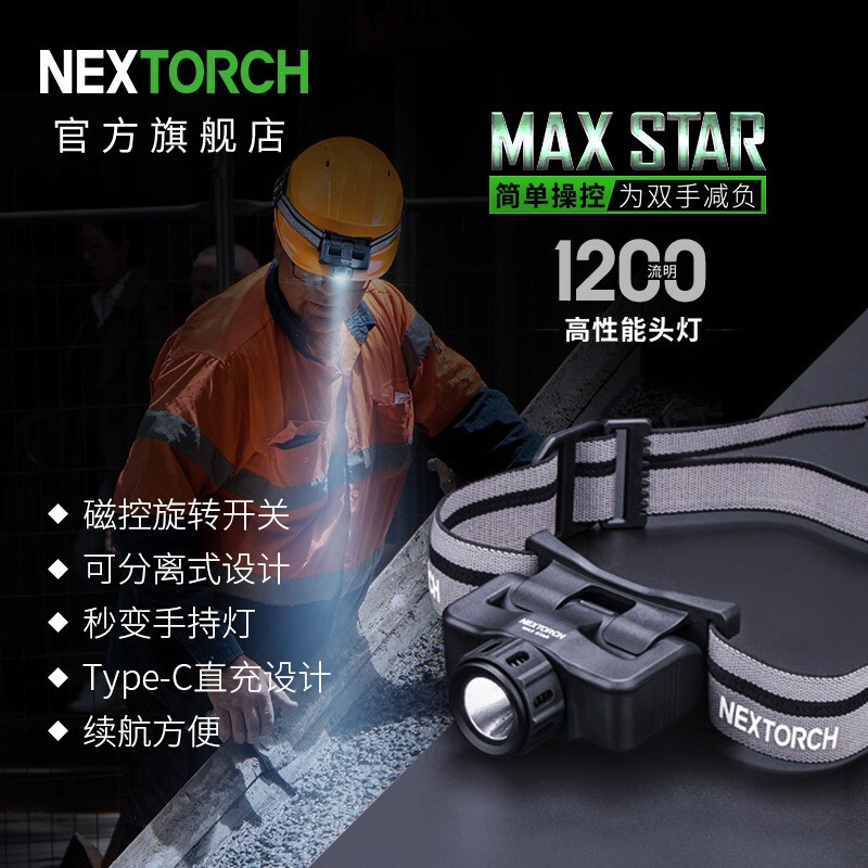 NEXTORCH/纳丽德MAXSTAR1200流明工业检修头灯磁控旋转开关头灯