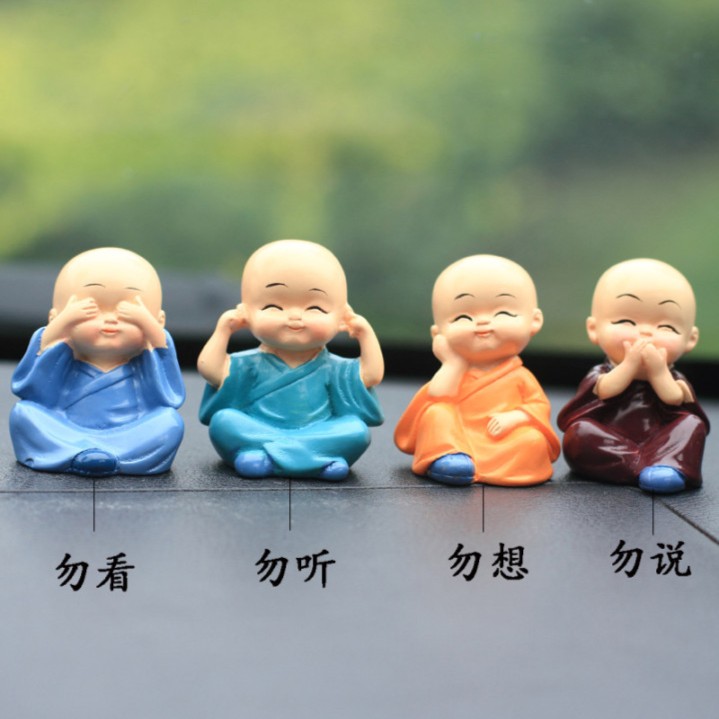 四不小和尚创意树脂摆件客厅书房汽车中控台摆件禅意小沙弥人偶僧