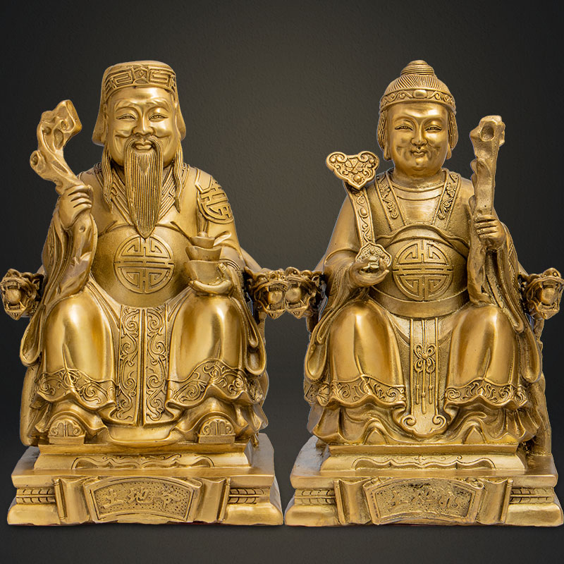 善缘堂土地公土地婆黄铜土地公婆手工家居客厅桌面摆件铜像一对
