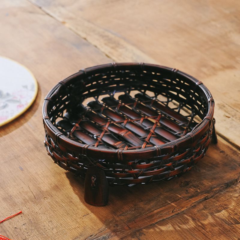 简约竹制茶盘 竹编茶具收纳篮 圆筐果篮 竹编织制品