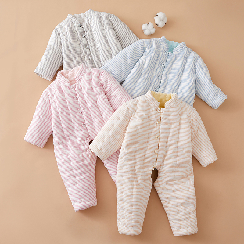 婴儿棉衣手工纯棉花男女宝宝连体哈衣新生儿加厚保暖开裆棉衣哈衣