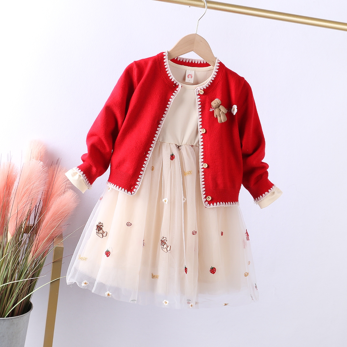 女童公主连衣裙春秋款儿童韩国童装洋气开衫毛衣套装裙子小仙女裙