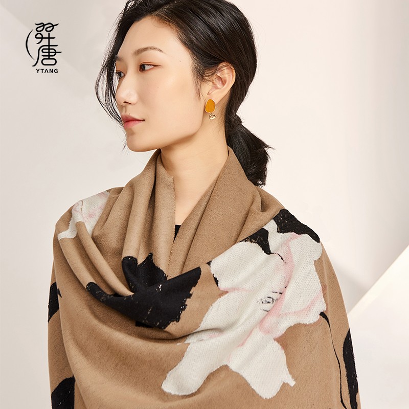 羿唐羿唐保暖大披肩厚织高贵典雅刺绣围巾花晨月夕