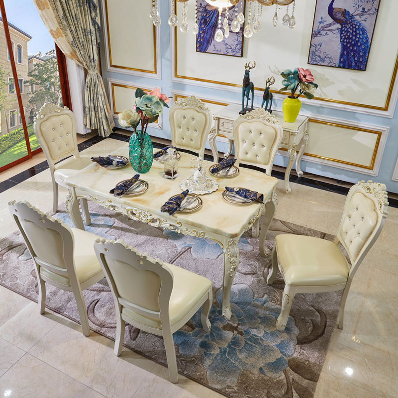 欧式餐桌家用餐厅大理石面餐桌法式橡木实木餐桌实木餐桌椅吃饭桌