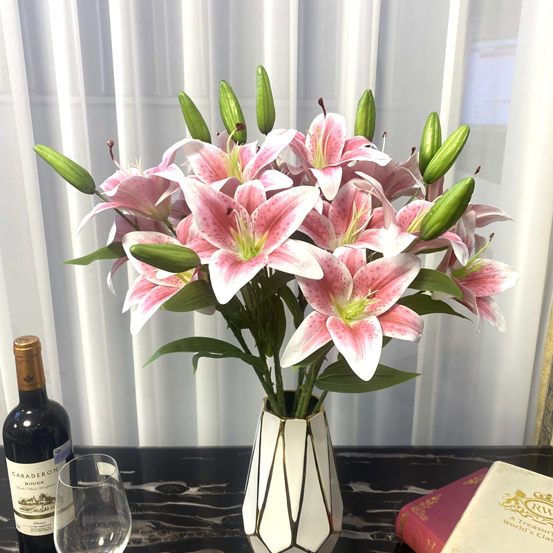 仿真花百合装饰花假花绢花客厅摆设桌面餐桌花艺干花花束落地摆件