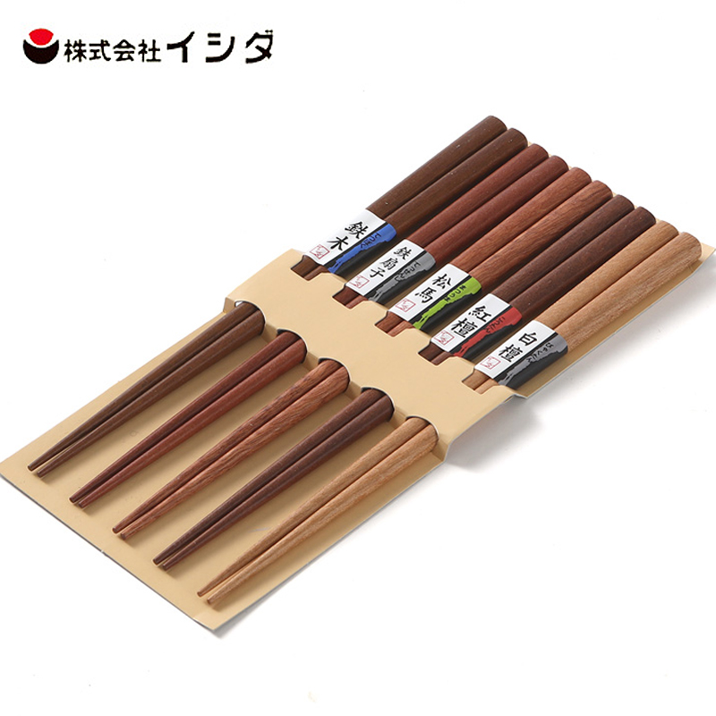 【5双】日本进口石田天然木筷子南国五木日式尖头木筷