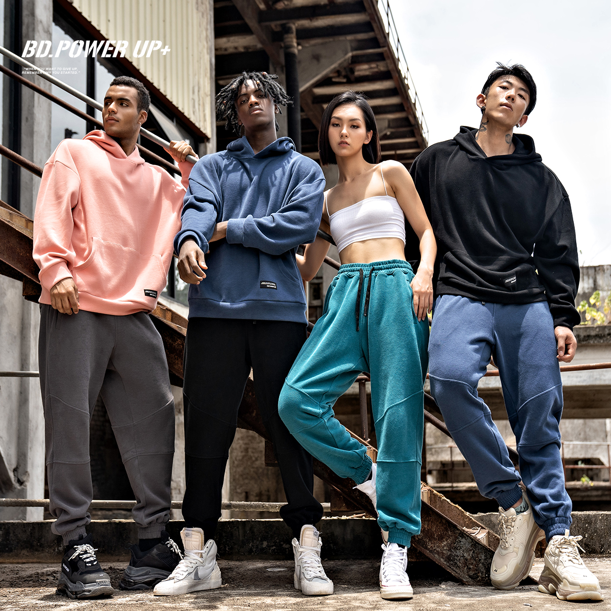 BD.POWER UP+新款春季运动长裤男宽松束脚磨毛卫裤男潮流百搭