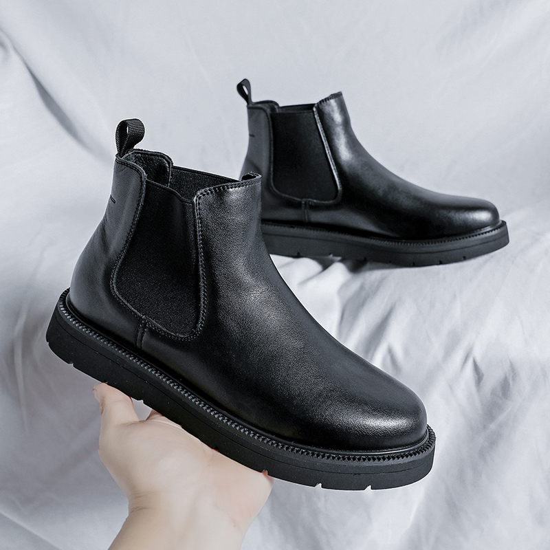 切尔西靴子男靴英伦风马丁靴男款潮中帮真皮冬季透气烟筒靴高帮鞋