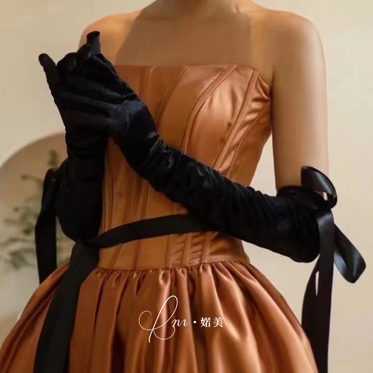 法式复古赫本高端长款黑色手套名媛晚宴会礼服新娘拍照结婚纱配饰