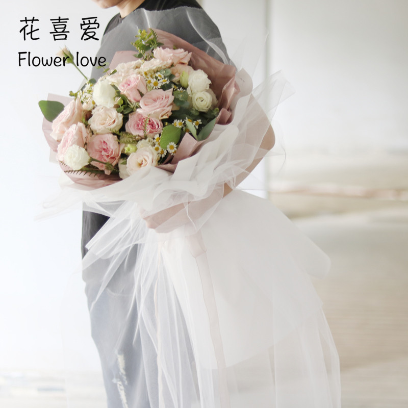 花喜爱仙女纱加大网纱幔雪纱水晶纱网红大黑色鲜花包装花束材料