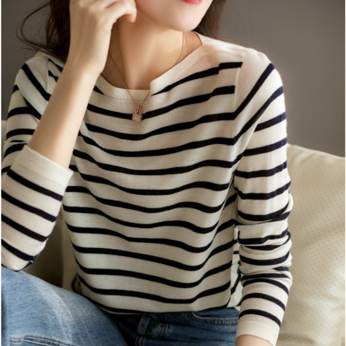 SS4428 可以贴身穿的  针织条纹海魂衫/打底衫女
