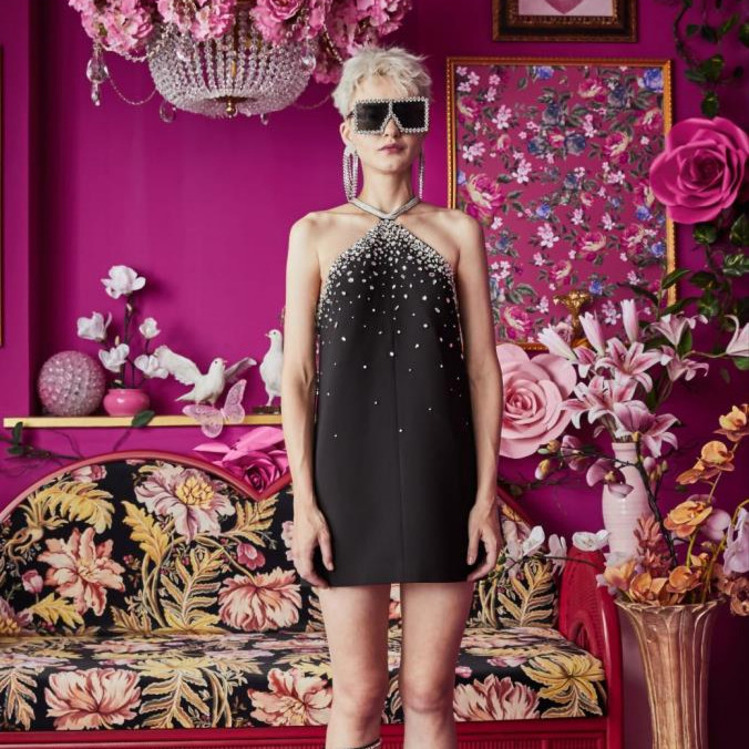 轻奢-TCH潮牌露肩高定烫钻定制设计师时尚气质连衣裙T66B306002