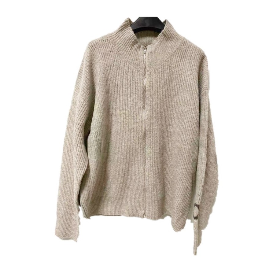 新款立领宽松高级感拉链复古慵懒风针织开衫