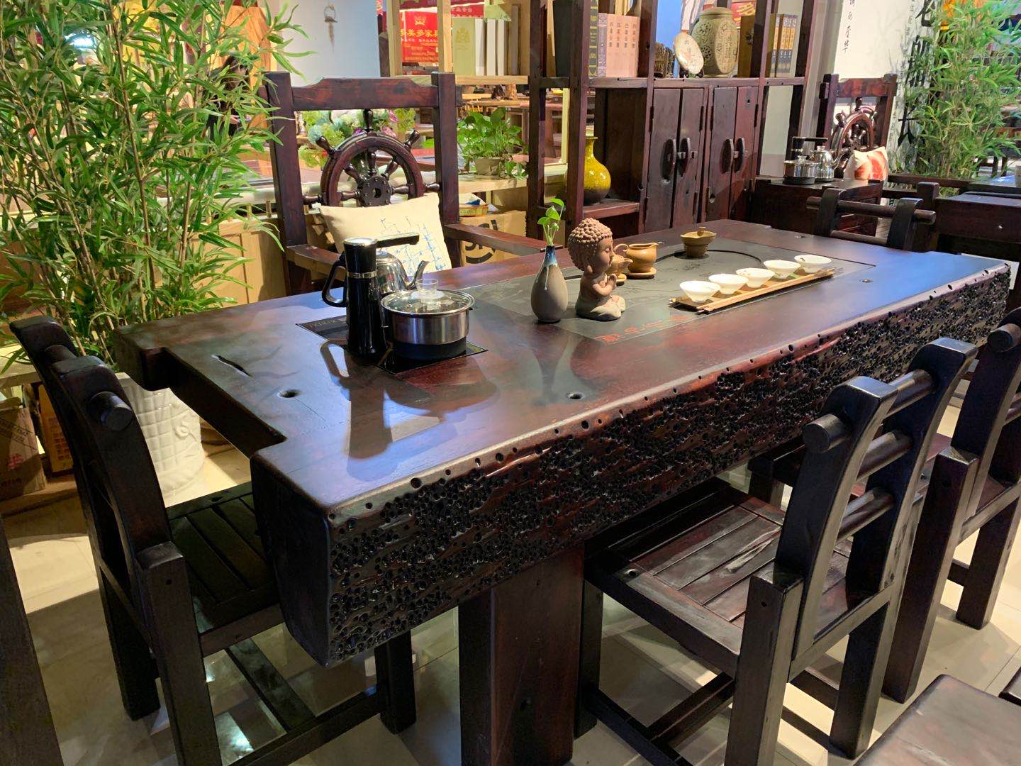 2米老船木泡茶台茶桌椅组合实木功夫茶几家用新中式茶具套装一体