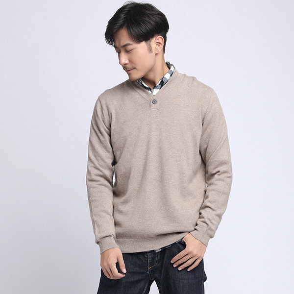 断码 月隆鄂尔多斯市维丰 男款V领纯羊绒衫 单扣休闲宽松男装保暖