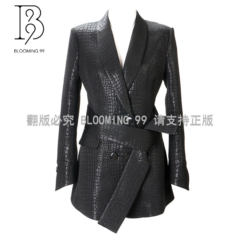 【B99官方旗舰店】女士黑色商务时尚龟裂纹修身西装WFWSJA3236-4