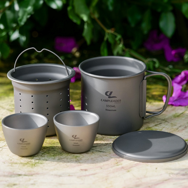 野外便携式功夫茶具纯钛材质茶杯便携纯钛茶具纯钛茶壶钛杯折叠