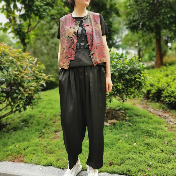『折兰』 香云纱桑蚕丝真丝百搭黑色萝卜休闲裤长裤（2020-15 ）