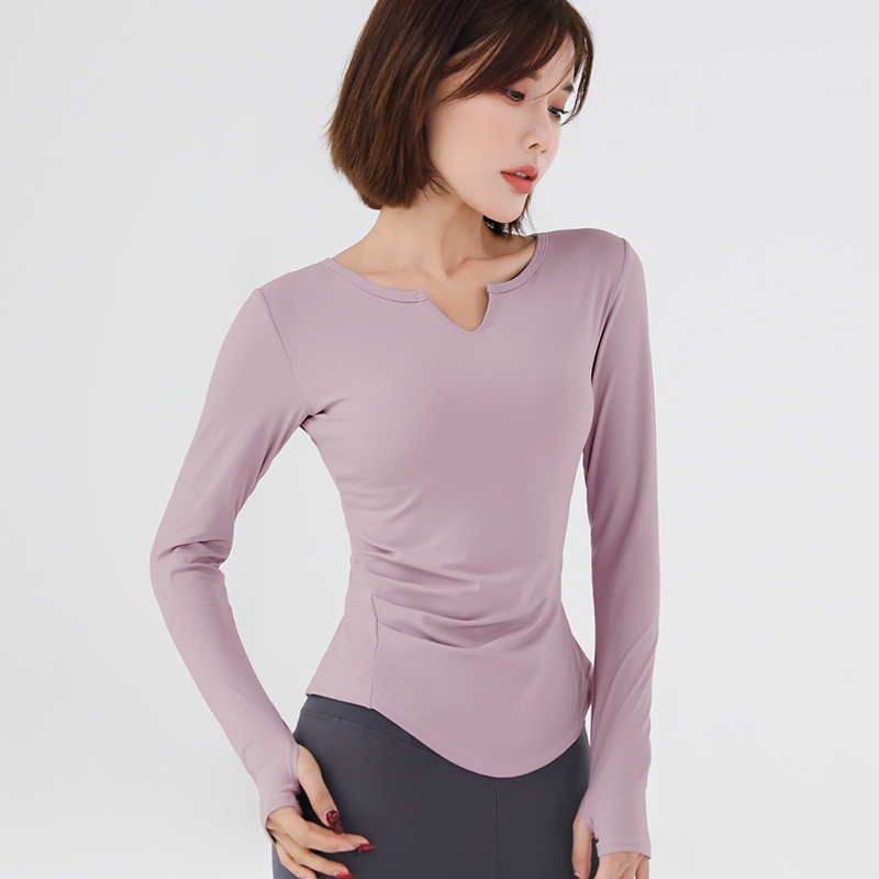 高品新款瑜伽圆领上衣女紧身长袖高级感健身服专业晨跑步运动T恤