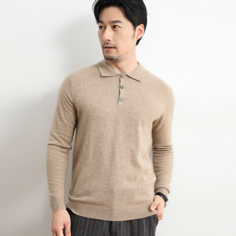 2023秋冬新款男士100山羊绒Polo领羊绒羊绒衫保暖纯色针织打底衫