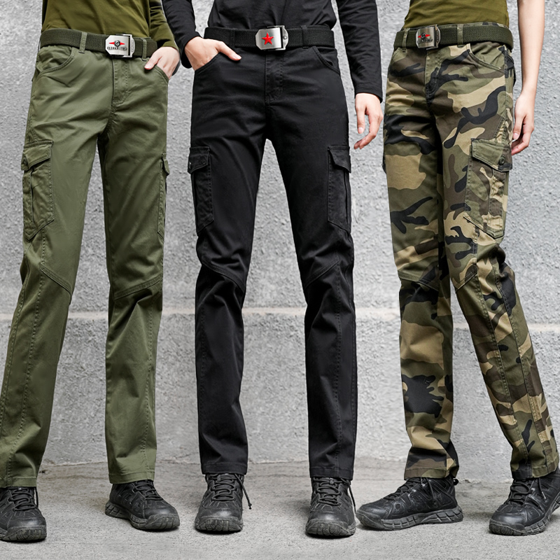 K2172-秋装女款宽松直筒裤户外迷彩女长裤多口袋裤子军绿