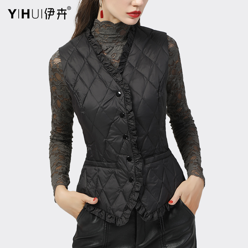 YIHUI伊卉羽绒服马甲轻薄保暖背心短款内搭白鸭绒WG16652女士修身