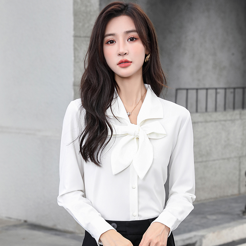 （蝴蝶结雪纺衫）长袖春秋2025职业正装上衣工作服女士衬衣气质