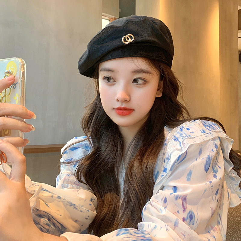 朵澜 贝雷帽女春秋时尚网红款ins潮韩版2021大头围百搭帽子潮日系